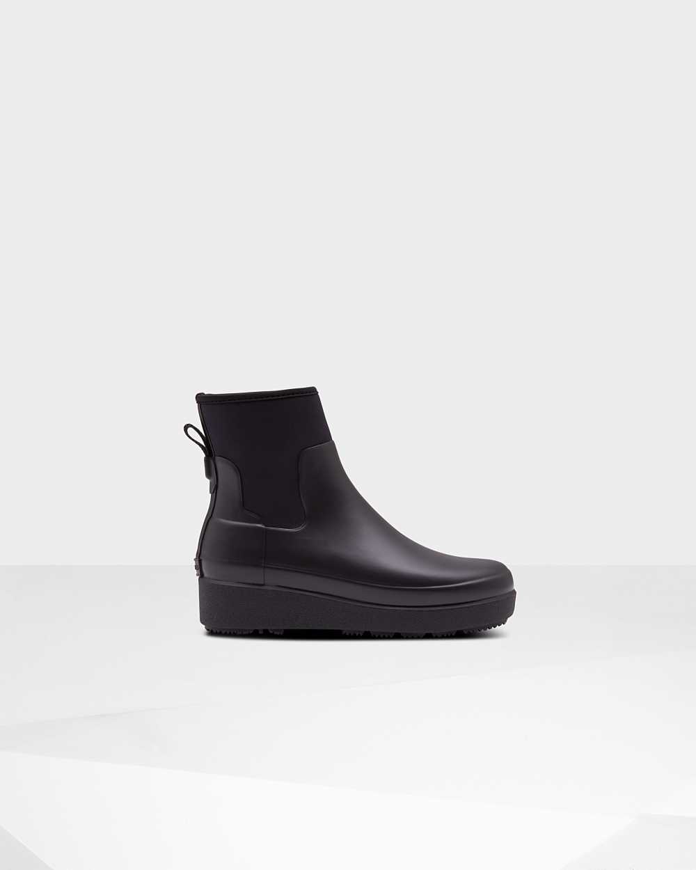 Womens Hunter Refined Slim Fit Neoprene Creeper Chelsea Boots Black | NPDMRO-197